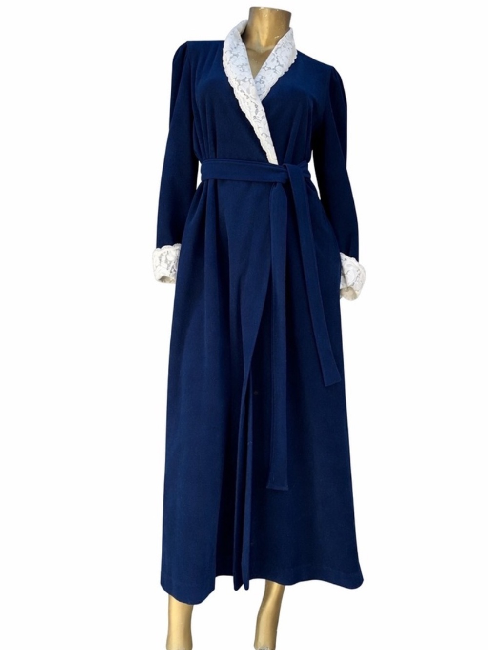 Vintage Vanity Fair Plush Poly Robe with Lace Trim | Made in USA | Size Small